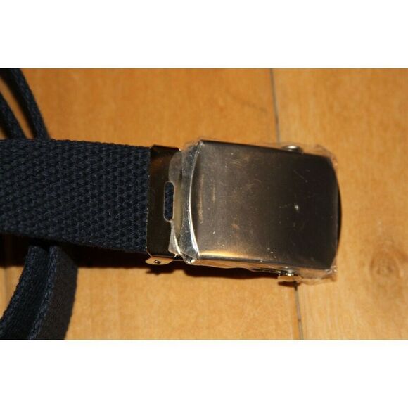 Webbed Belt Silver Tone Buckle Navy Blue Unisex Mens Womens Length 62 inches XXL - Picture 3 of 3